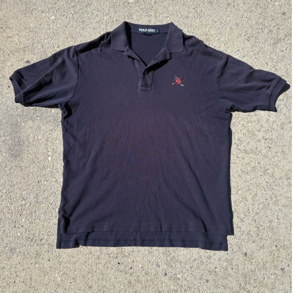 VTG Polo Golf Ralph Lauren Navy Blue Crest Polo‎ Shirt - Mens Large